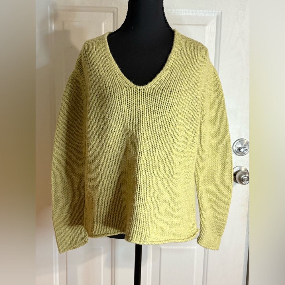 Eileen Fisher Wool Blend Light Green V-Neck Sweater.